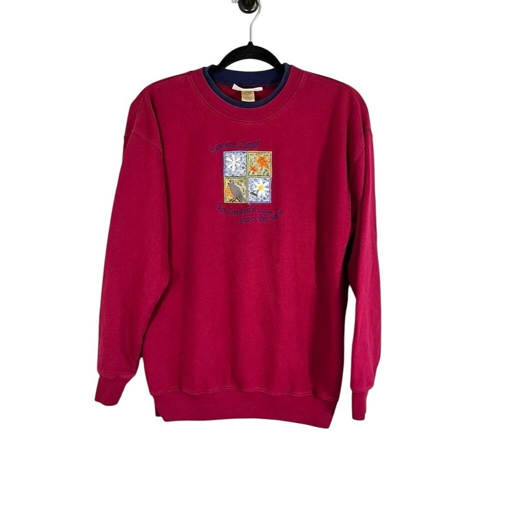Vintage Floral Sweatshirt M Grandma Season Colorful Embroidery 80s Patchwork Art